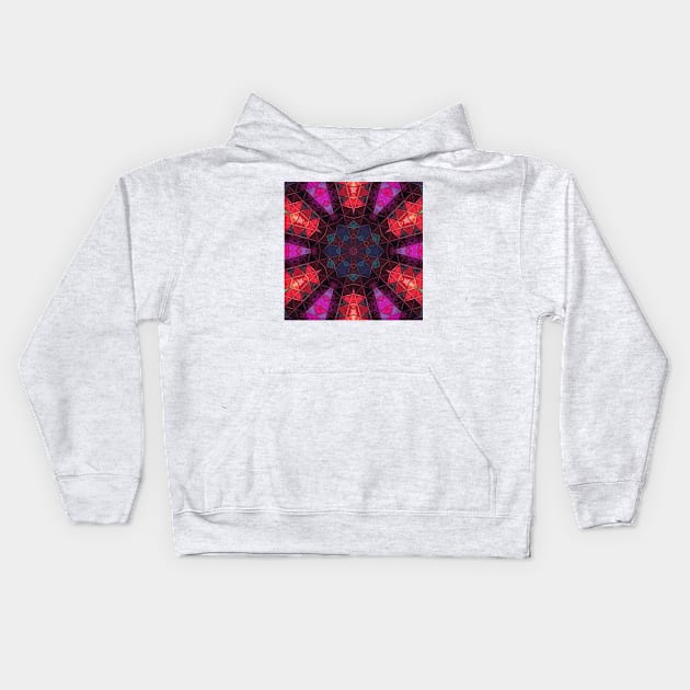 Glass Tile Kaleidoscope Pink Red and Blue Kids Hoodie by WormholeOrbital